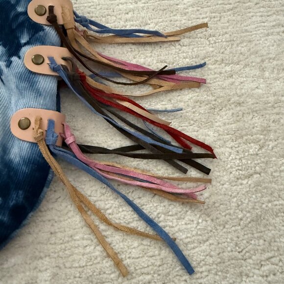 Tie-Dye Dog Print Corduroy Tote Bag With Fringe Details Zipper Pocket - Picture 10 of 13